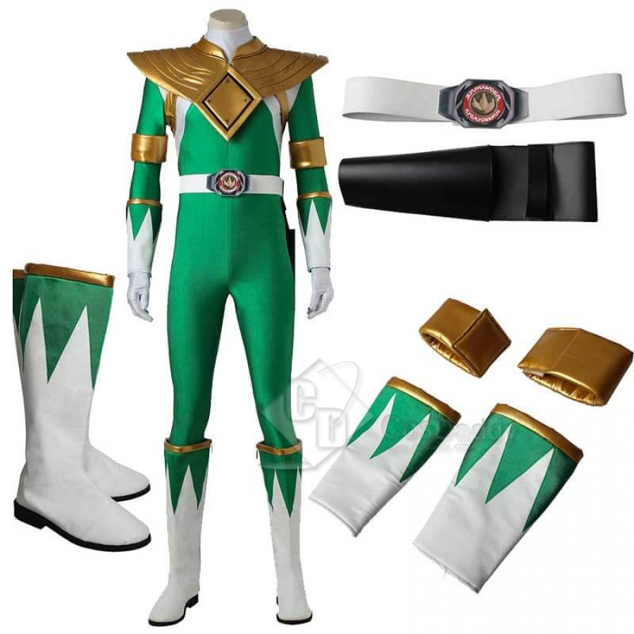 Mighty Morphin Power Rangers Green Ranger Zentail Jumpsuit Bodysuit Boots Cosplay Costume